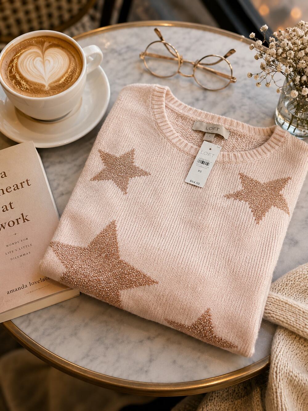 LOFT Pink Metallic Star Sweater XS NWT Cozy Soft Knit Pullover